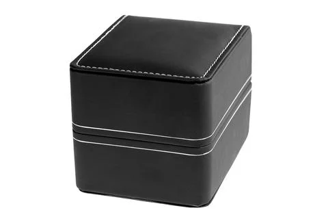 Black leather box with stitched stitching and rounded corners. Stock Photos