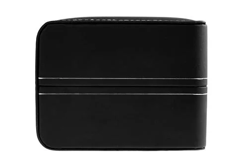 Black leather box with stitched stitching and rounded edge. Stock Photos