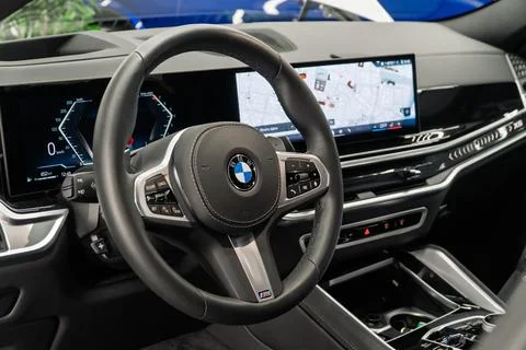 Black leather car interior BMW X5, X6, X7 G05, G06, G07. Stock Photos