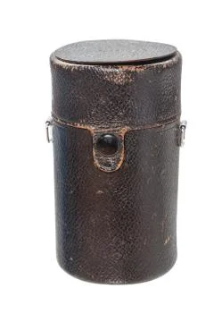 Black leather case for keeping camera lens Stock Photos