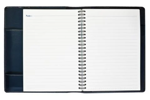 Black leather cover notebook open two page Stock-Fotos