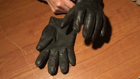 Black Leather Gloves. Stock Footage 220695834