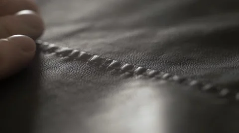 Black Leather with Handmade Stitching. Fine Leather Crafting, Handcrafts Leather Stock Footage 68655836