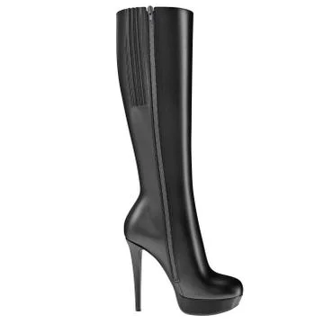 Black leather high boot, side view 스톡 일러스트