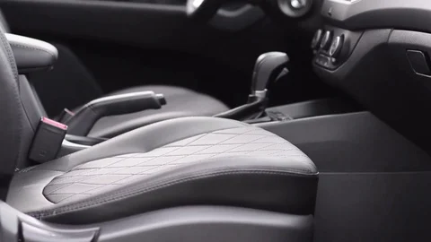Black leather interior in the car. Stock Footage 80725039