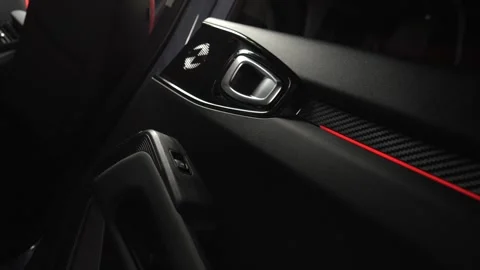Black leather interior of the car with stylish inserts.  Stock Footage 278123200