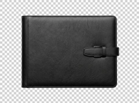 Black leather notebook with clasp isolated on transparent background top vi.. Stock Photos