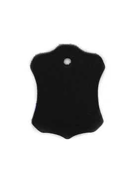 Black leather patch tag with snap button close up Stock Photos