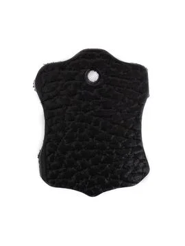 Black leather patch tag with snap button close up Stock Photos
