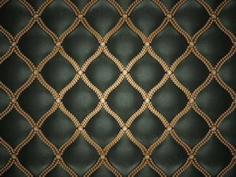 Black leather pattern with golden wire and gemstones Illustrazione stock