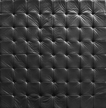 Black leather sofa, pattern surface texture. Close-up of interior material fo Stock Photos
