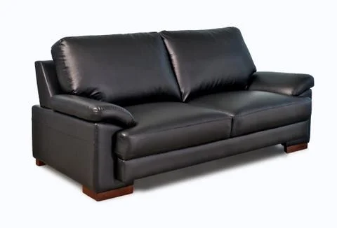 Black leather sofa 스톡 사진