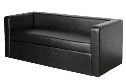 Black leather sofa Fotos de archivo