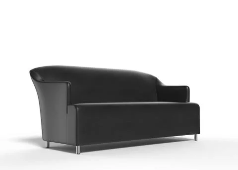 Black leather sofa - side view - 3D render Stock-Illustration