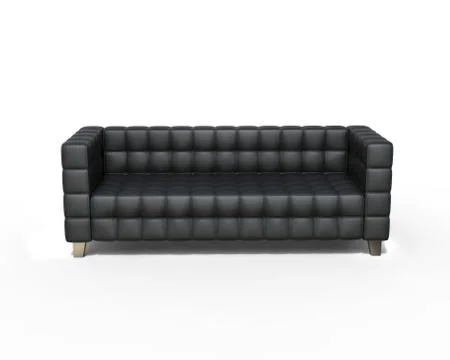 Black Leather Sofa on white background, front-top view.. Stock Illustration