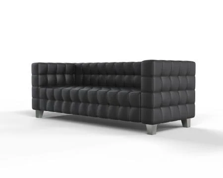 Black Leather Sofa on white background, rotated view.. Stock Illustration