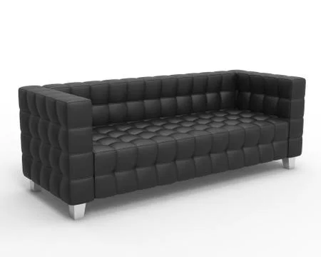 Black Leather Sofa on white background, top - side view. Stock Illustration