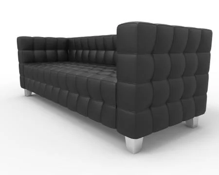 Black Leather Sofa on white background, side closeup. Stock Illustration