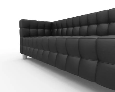 Black Leather Sofa on white background - close up. Illustrazione stock