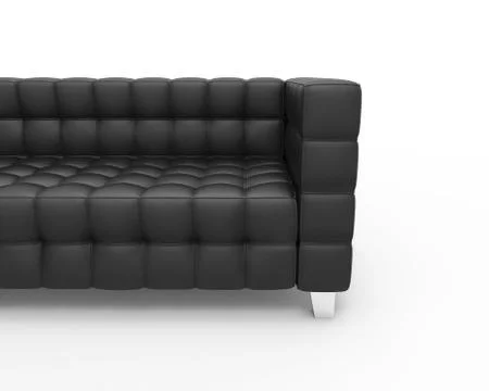Black Leather Sofa on white background, front closeup. Stock Illustration