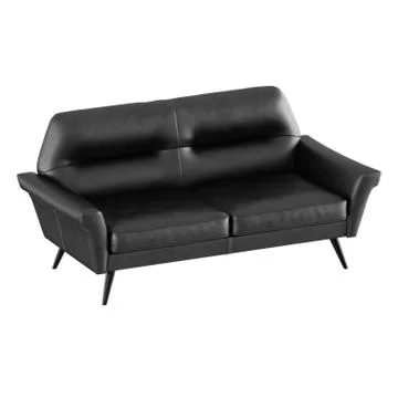 Black leather sofa on white background 3d rendering Ilustração Stock