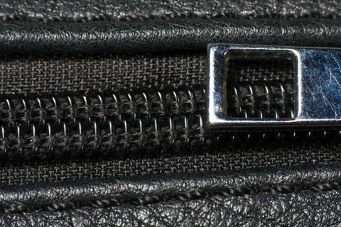 Black leather texture background with zipper 스톡 사진