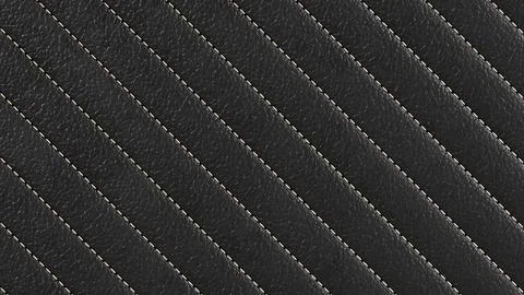 Black Leather Texture with Parallel Diagonal Stitching Pattern Luxury Upholstery Illustration