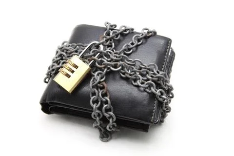 Black leather wallet with numeric pad lock Stock Photos