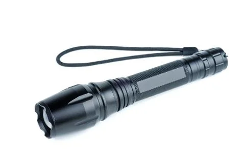 Black LED flashlight isolated on white background Stock Photos