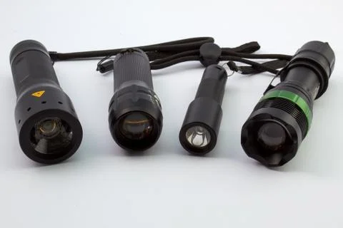Black LED flashlights on a white background Stock Photos