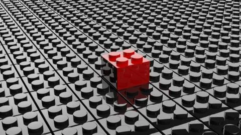 Black lego background with one red block standing out Stock Illustration