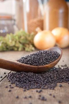 Black lentils Stock Photos