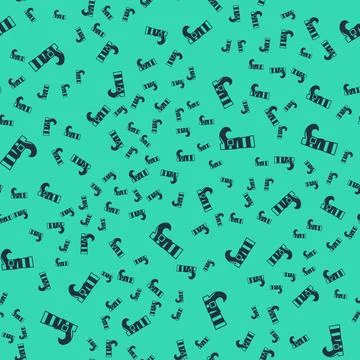 Black Leprechaun boot icon isolated seamless pattern on green background. Happy Stock Illustration