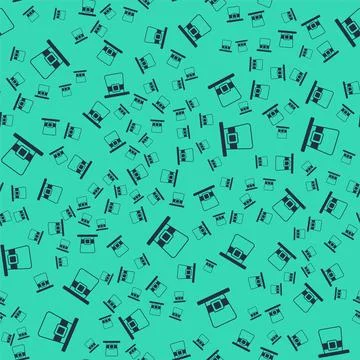 Black Leprechaun hat icon isolated seamless pattern on green background. Happy Stock Illustration
