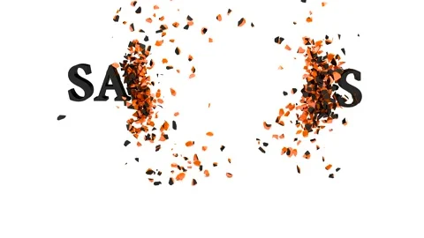 The black letter word SANCTIONS explodes into tiny pieces slow motion shot Stock Footage 154122504