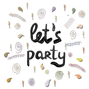 Black lettering on white background with elements. Stock Illustration