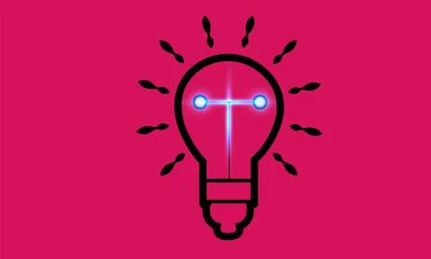 Black light bulb icon isolated on rose red background. Render cartoon style.. Stock Illustration