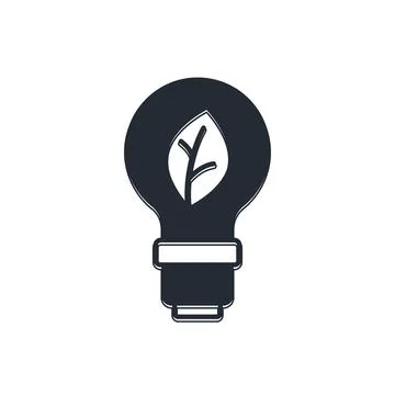 Black Light bulb with leaf icon isolated on white background. Eco energy co.. Stock Illustration