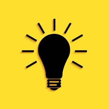 Black Light bulb with rays shine icon isolated on yellow background. Energy and Stock Illustration
