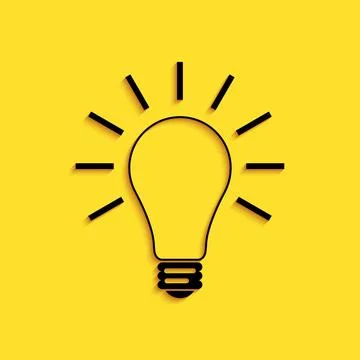 Black Light bulb with rays shine icon isolated on yellow background. Energy and Stock Illustration