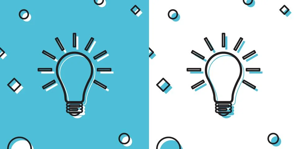Black Light bulb with rays shine icon isolated on blue and white background 스톡 일러스트