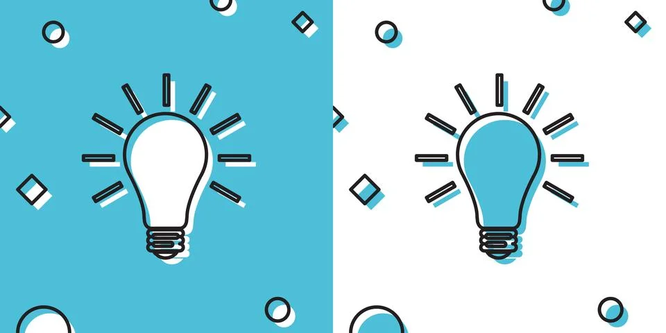 Black Light bulb with rays shine icon isolated on blue and white background Ilustração Stock
