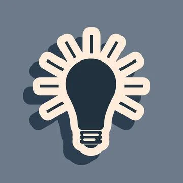 Black Light bulb with rays shine icon isolated on grey background. Energy and Illustrazione stock