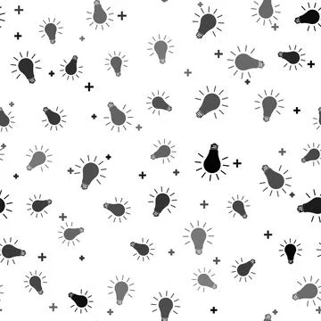 Black Light bulb with rays shine icon isolated seamless pattern on white Stock Illustration