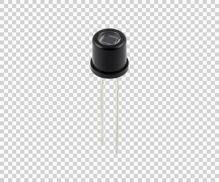 Black light sensor component with two white pins isolated on grey backgroun.. Stock Photos