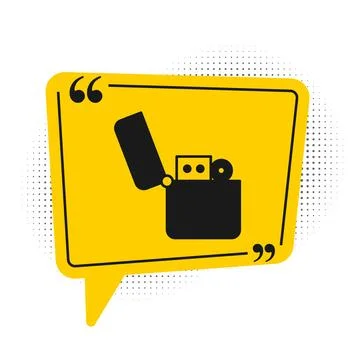 Black Lighter icon isolated on white background. Yellow speech bubble symbo.. Stockillustratie