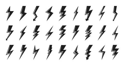 Black lightning bolt icon flash logo vector set Stock Illustration