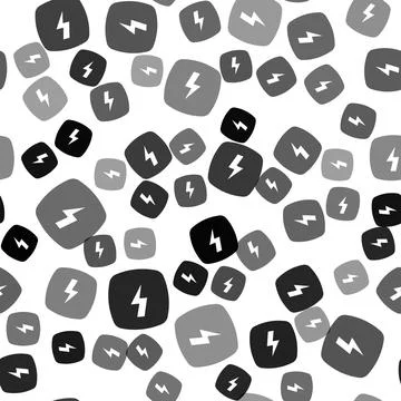 Black Lightning bolt icon isolated seamless pattern on white background. Flas Stock Illustration