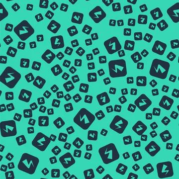 Black Lightning bolt icon isolated seamless pattern on green background. Flas 스톡 일러스트