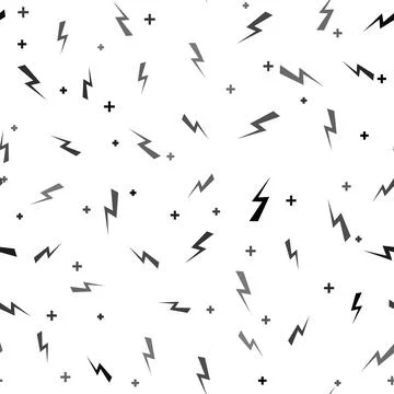 Black Lightning bolt icon isolated seamless pattern on white background. Flash Stock Illustration